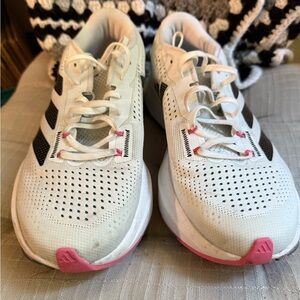 Adidas Women's White Sneakers with Pink and Black Accents
